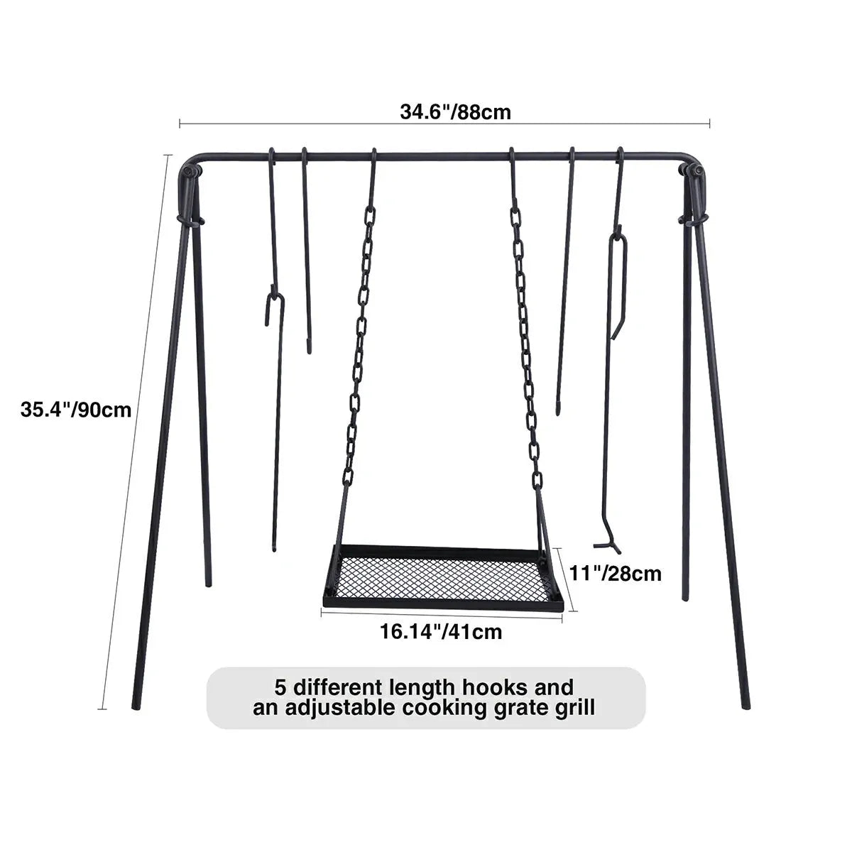 Portable Hanging Campfire Swing Grill Stand with Dutch Oven Lid Lifter & Hooks For Outdoor Cooking - Redcamp