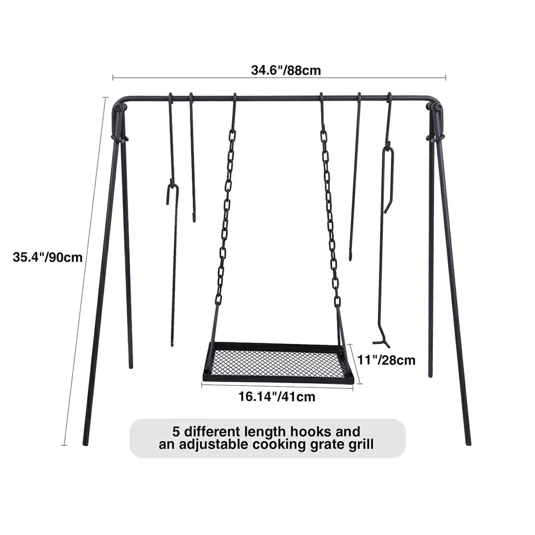 Portable Hanging Campfire Swing Grill Stand with Dutch Oven Lid Lifter & Hooks For Outdoor Cooking - Redcamp