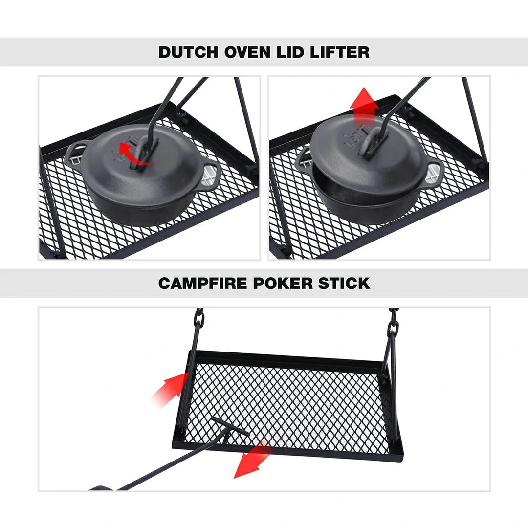 Portable Hanging Campfire Swing Grill Stand with Dutch Oven Lid Lifter & Hooks For Outdoor Cooking - Redcamp