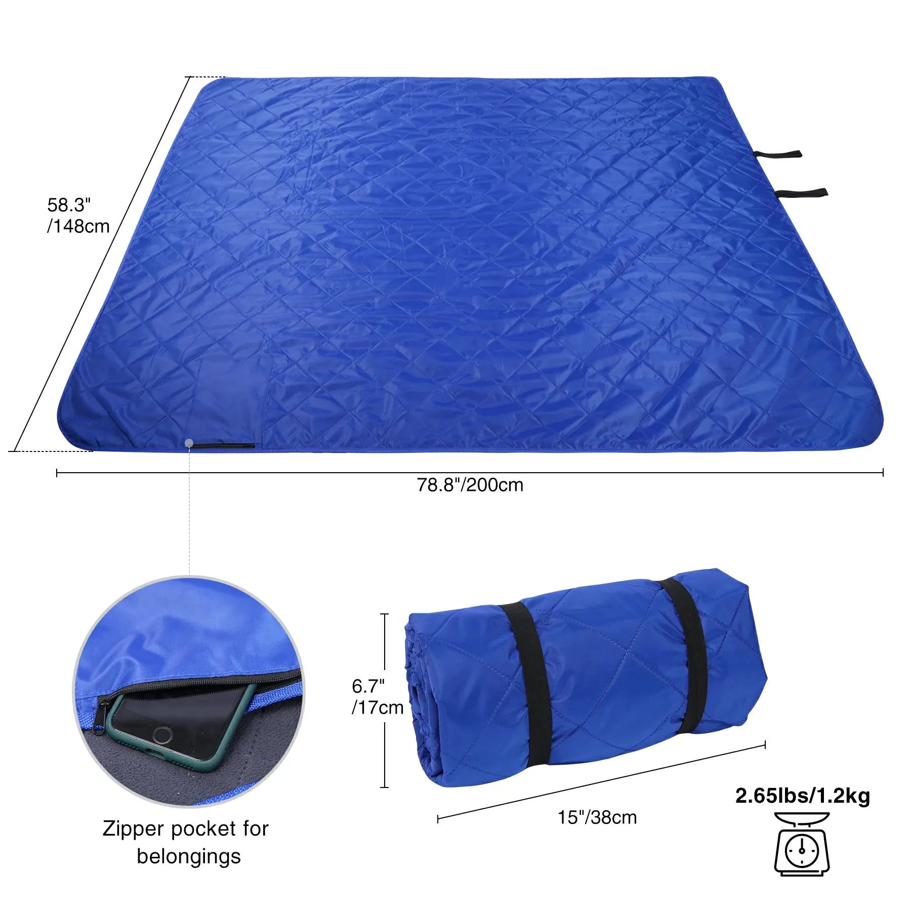 Outdoor Waterproof Blanket with Warm Fleece - Redcamp