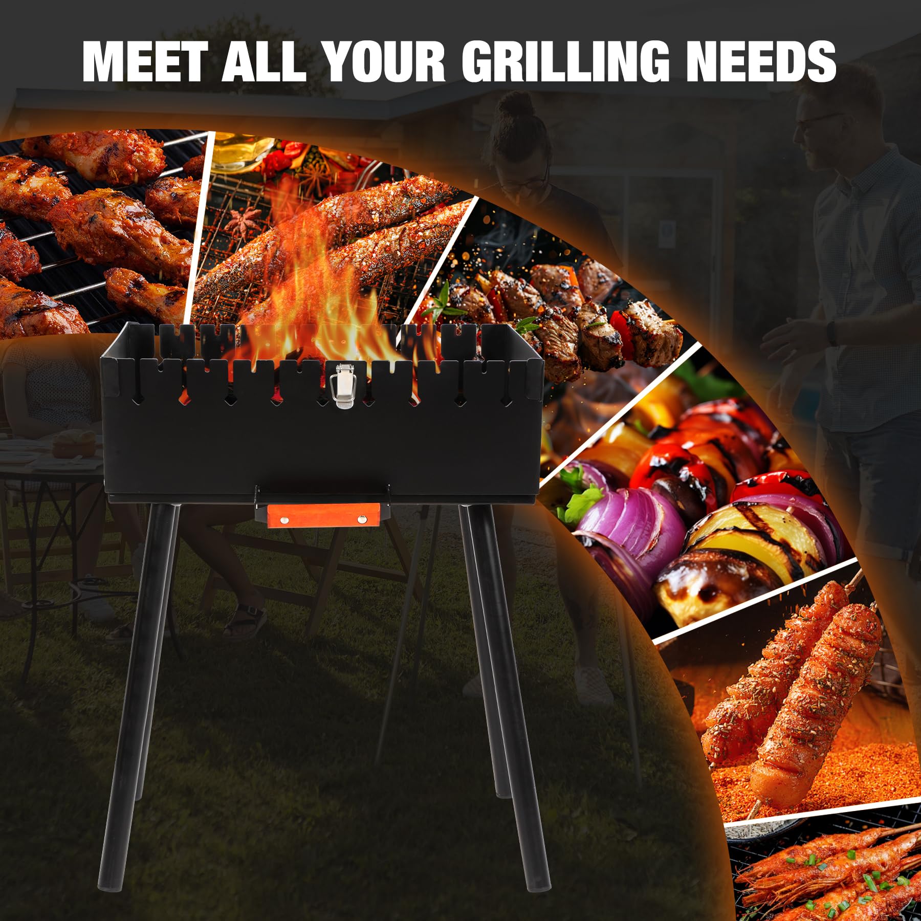 REDCAMP portable charcoal grill with skewers grill cooking food outdoors