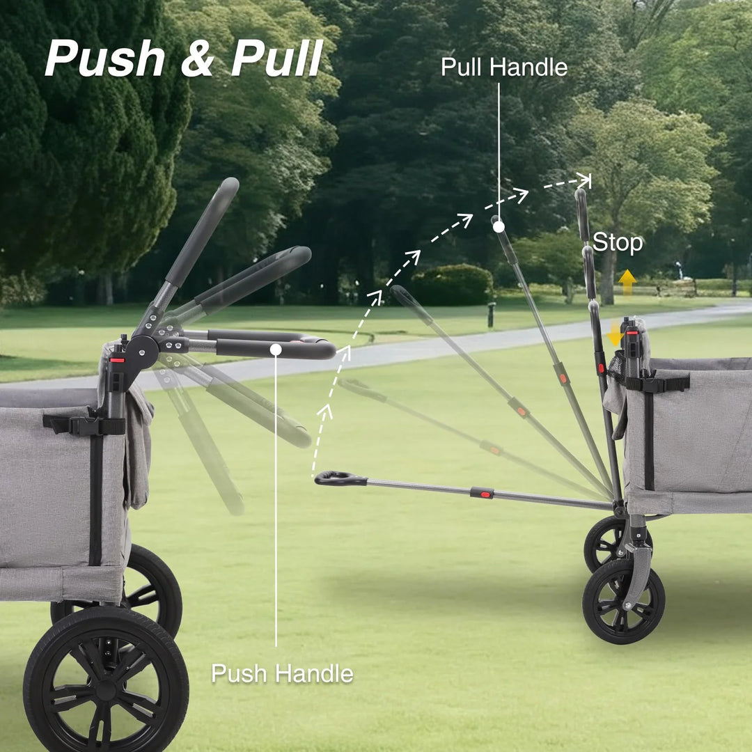 Stroller Wagon for 2 Kids ，Foldable Push Pull Wagon with Canopy