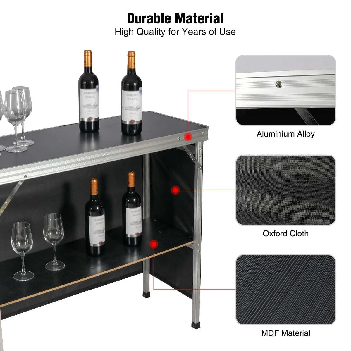 Portable Bar Table for Events with Double Layer - Redcamp