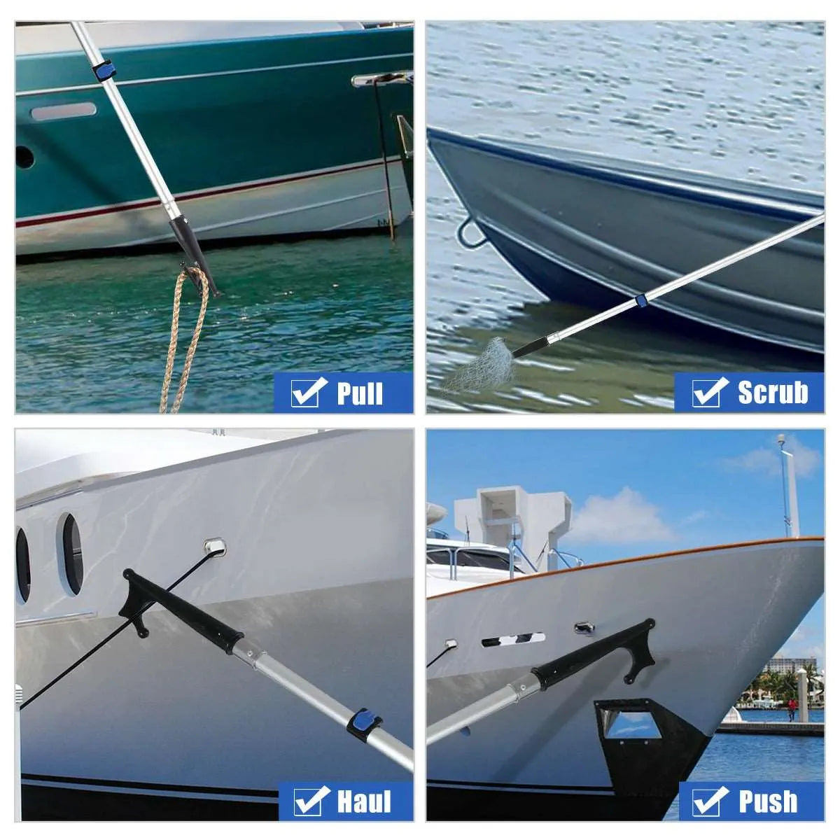 8ft/12ft Aluminum Extendable Telescopic Boat Hook For Docking, Black/Silver - Redcamp