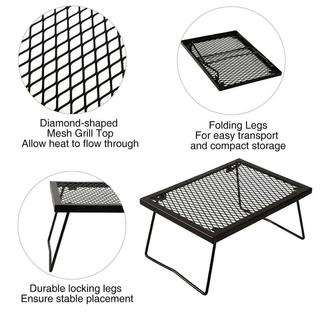 Portable Heavy Duty Folding Steel Campfire Grill Grate for Outdoor Cooking, Black - Redcamp