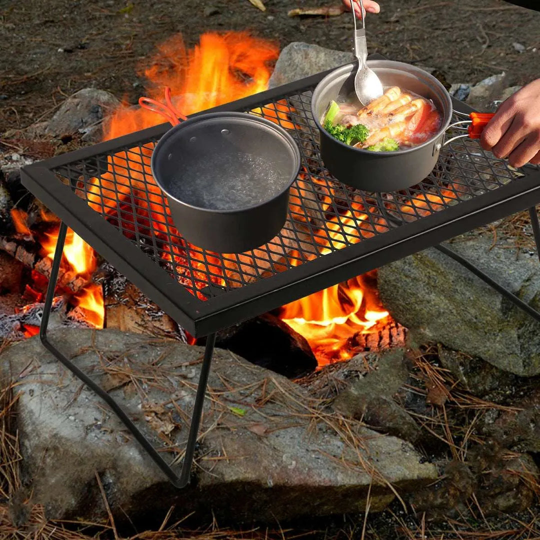 Portable Heavy Duty Folding Steel Campfire Grill Grate for Outdoor Cooking, Black - Redcamp