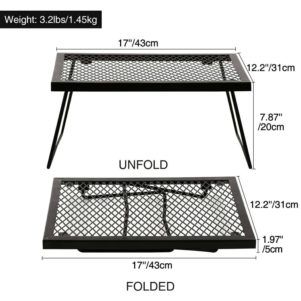 Portable Heavy Duty Folding Steel Campfire Grill Grate for Outdoor Cooking, Black - Redcamp