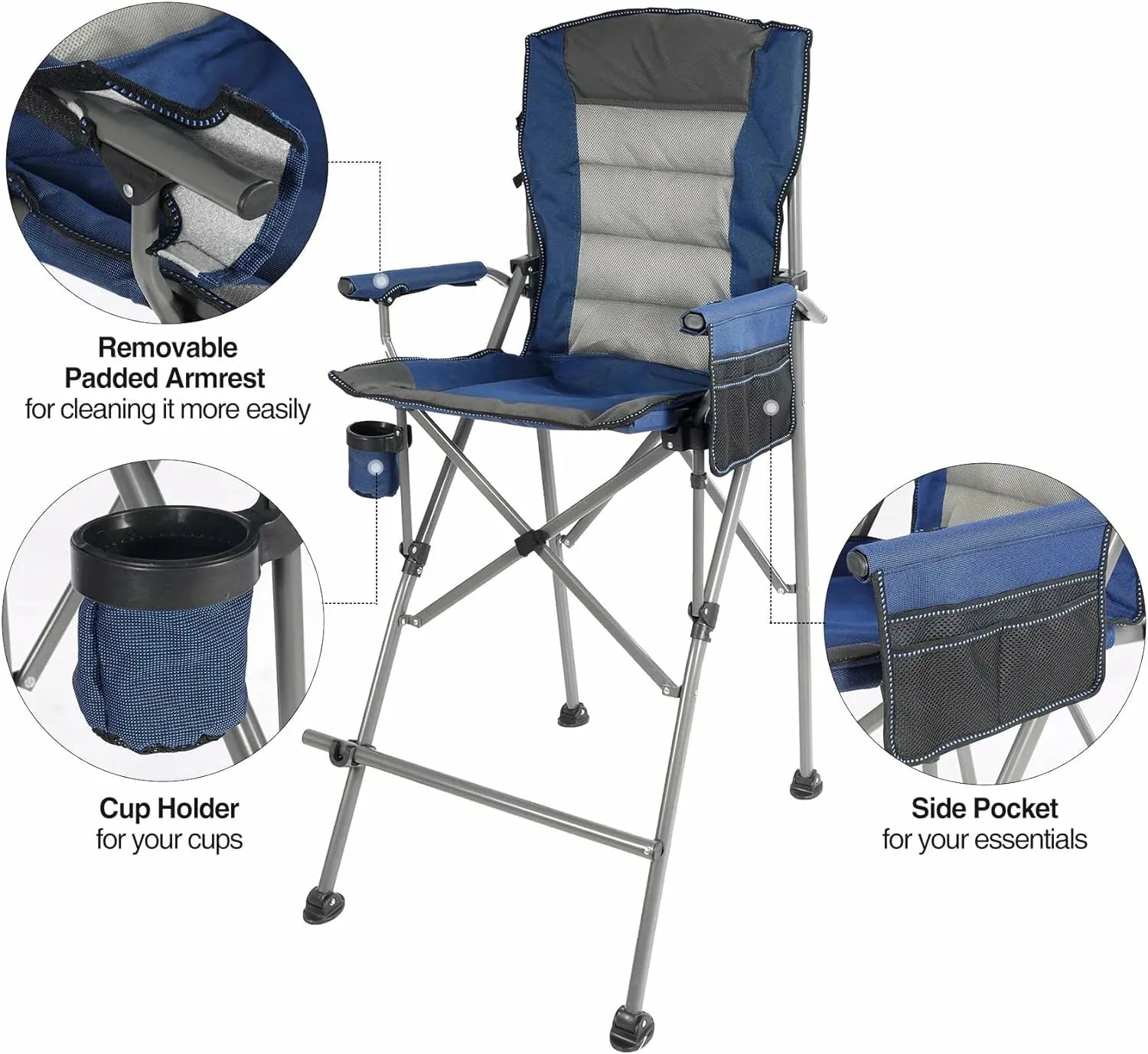 Extra Tall Bar Height Foldable Director Chairs for Adults with High Back and Hard Arms, Support 330lbs - Redcamp