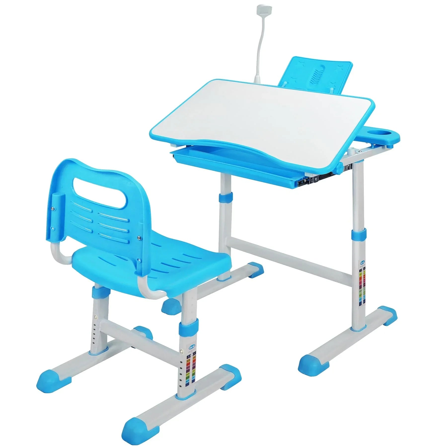 Ensemble bureau et chaise d'étudiant réglables REDCAMP avec plateau inclinable pour dessin