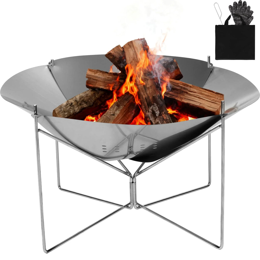 Portable Collapsible Fire Pit - 20 inch Foldable Wood Burning Fire Pit with Storage Bag for Outside Backyard Patio Outdoor Camping Backpacking Beach