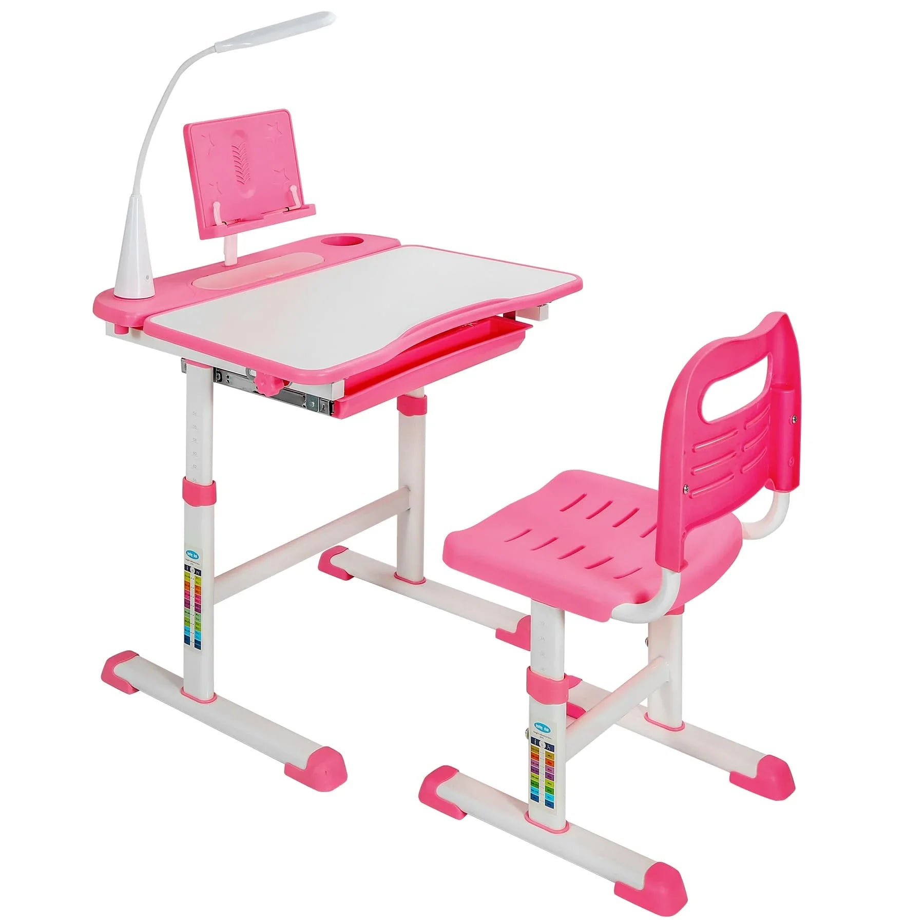 Ensemble bureau et chaise d'étudiant réglables REDCAMP avec plateau inclinable pour dessin