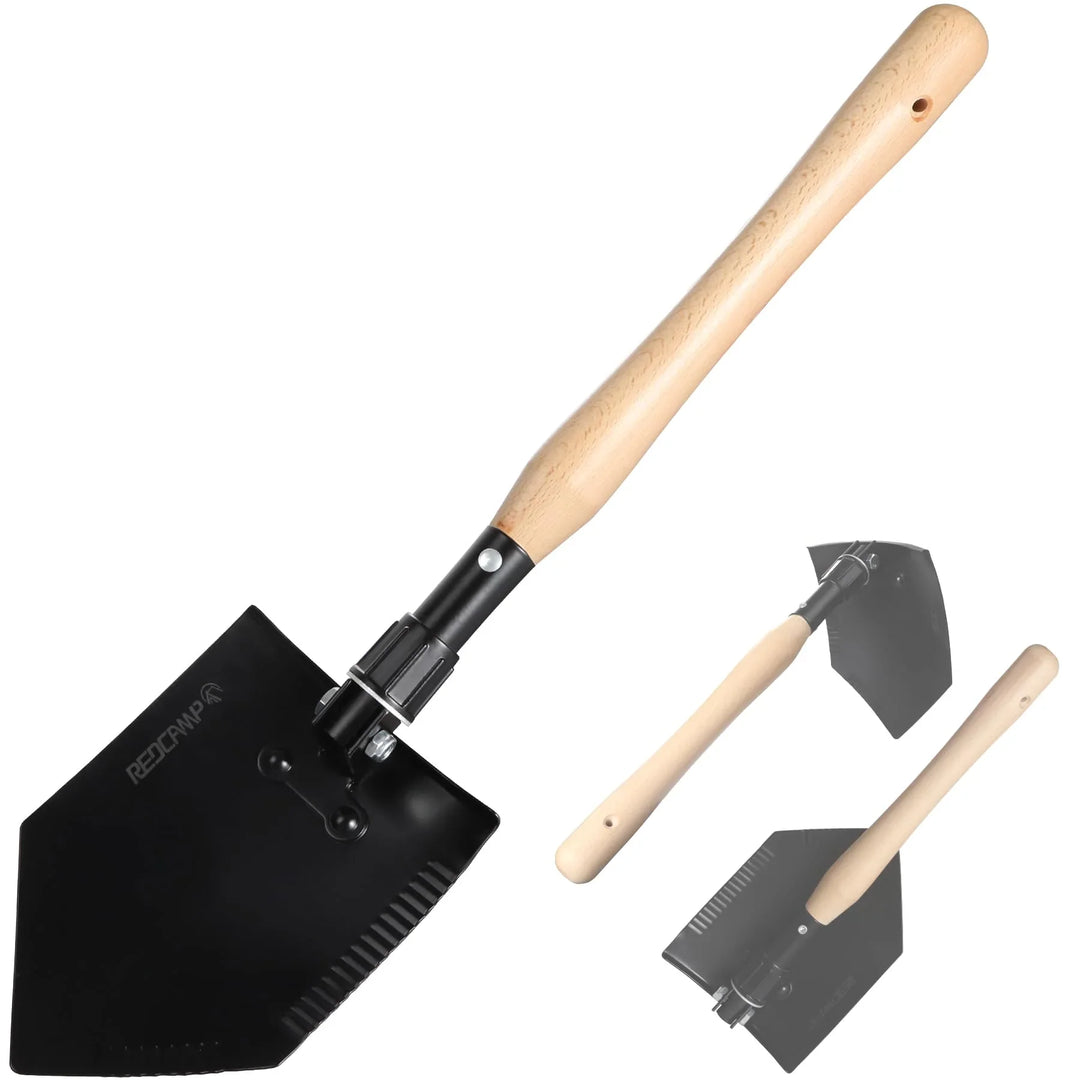 23" Forces Spetsnaz Shovel, Tactical Entrenching Tool Hardwood Handle Shovel, Military Folding Camping Shovel for Camping Hiking Gardening Beach, Black