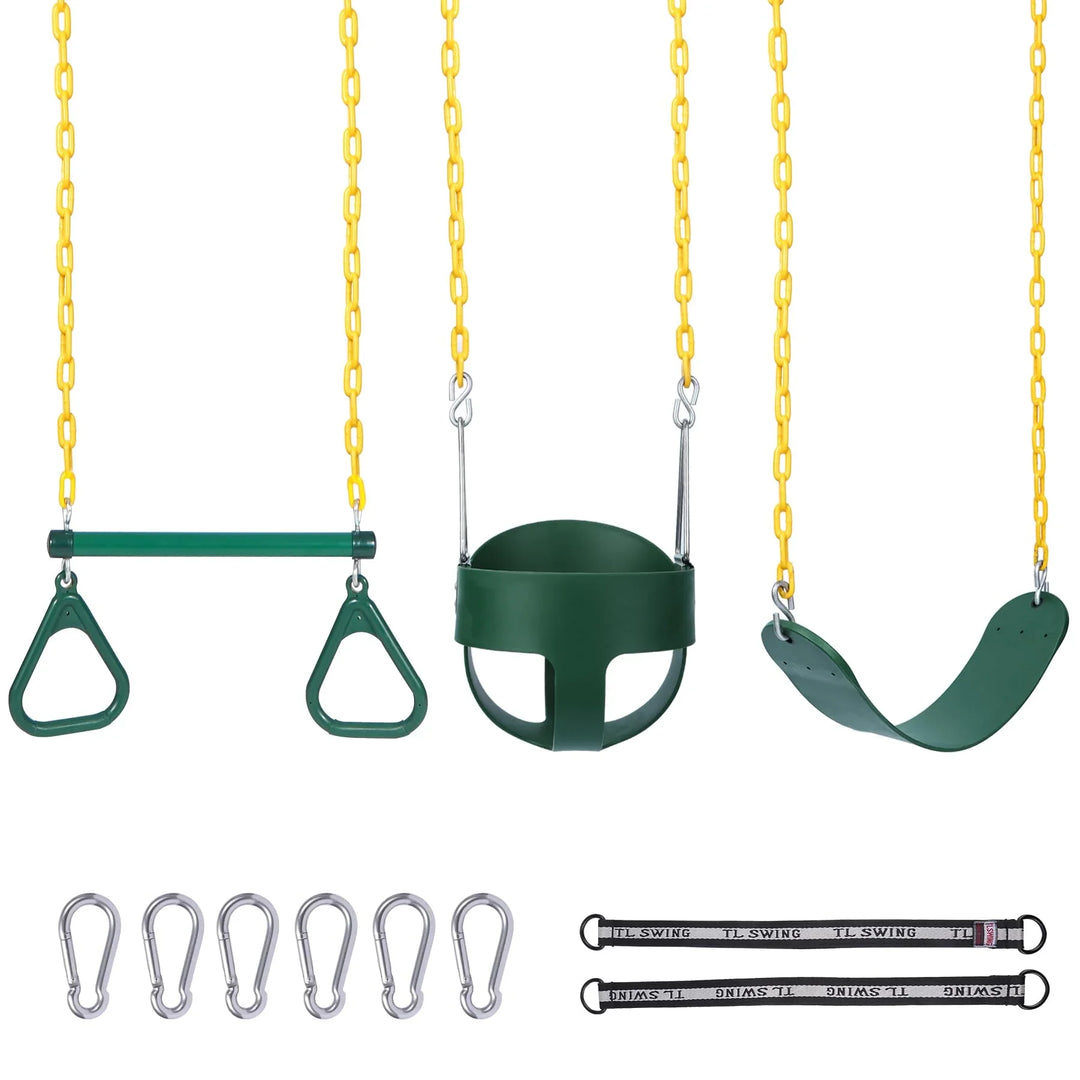 3-in-1 Backyard Swing Set Combo with Belt, Bucket, and Trapeze