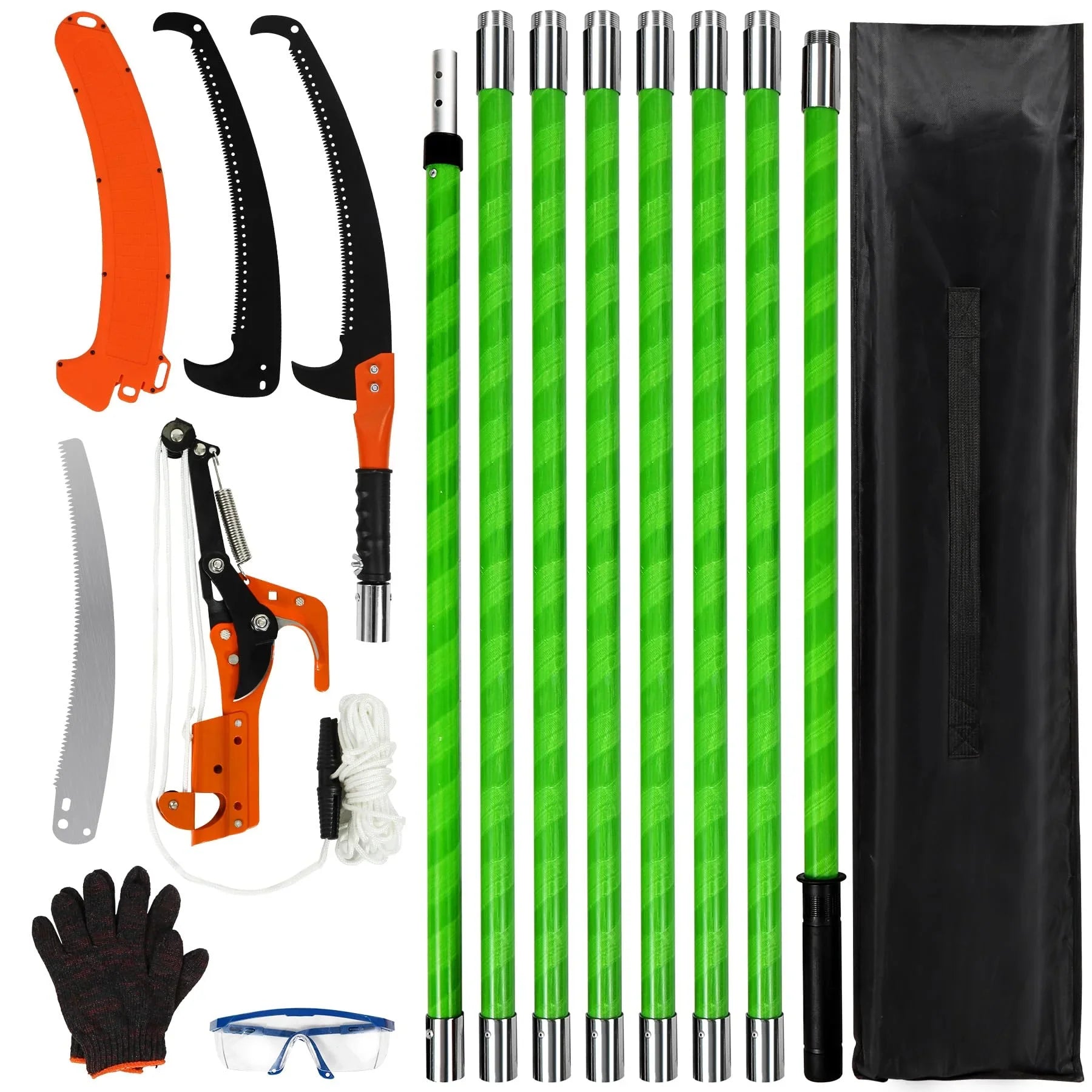 Manual Pole Saw, 27ft Extendable Tree Pruner, Sharp Steel Blade and Scissors High Branches Trimming