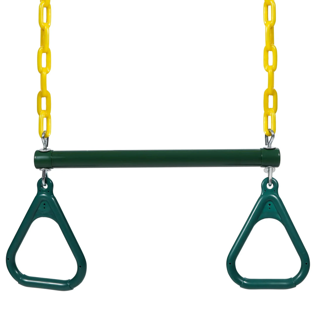 Trapeze Bar for Swing Set Playground, Heavy Duty 18" Trapeze Swing Bar with Rings and Adjustable Chains 47" Long,Yellow and Green