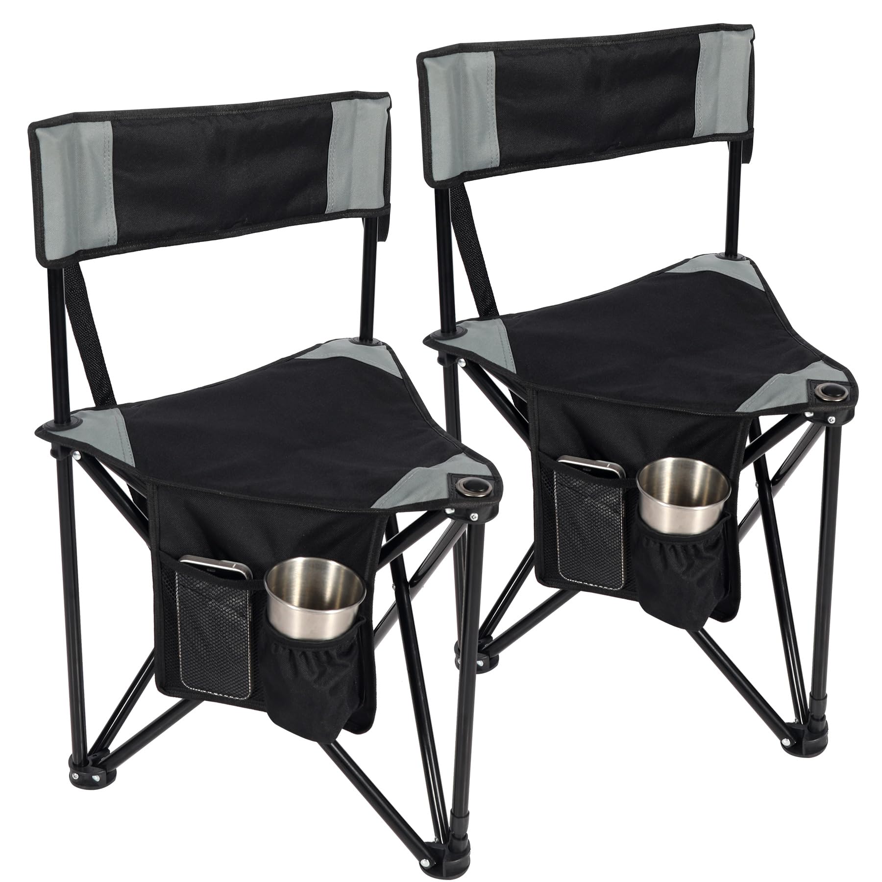 2-Pack Folding Tripod Hunting Chairs with Backrests