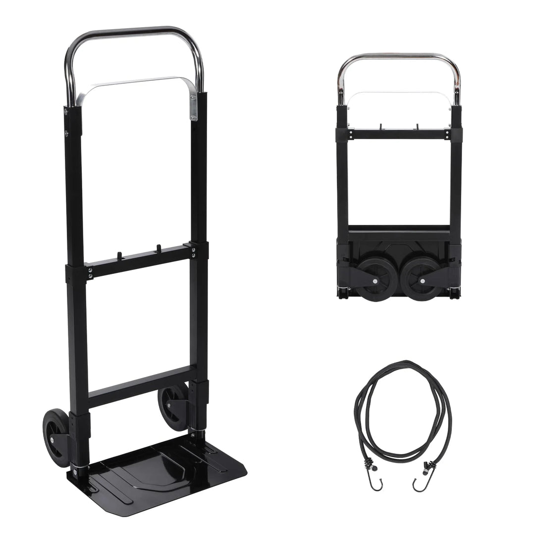 Folding Aluminum Hand Truck, 180 lbs Load Capacity, Aluminum Alloy Plate Luggage Cart Foldable Height Adjustable Hand Cart with 2 Wheels, Ultra Lightweight Super Strong for Moving Warehouse