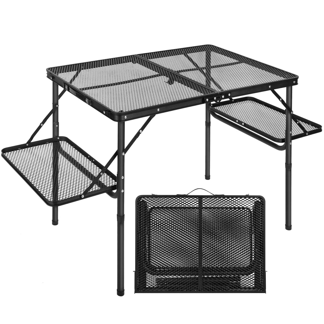 Table de barbecue pliante pour l'extérieur avec pieds réglables en hauteur 