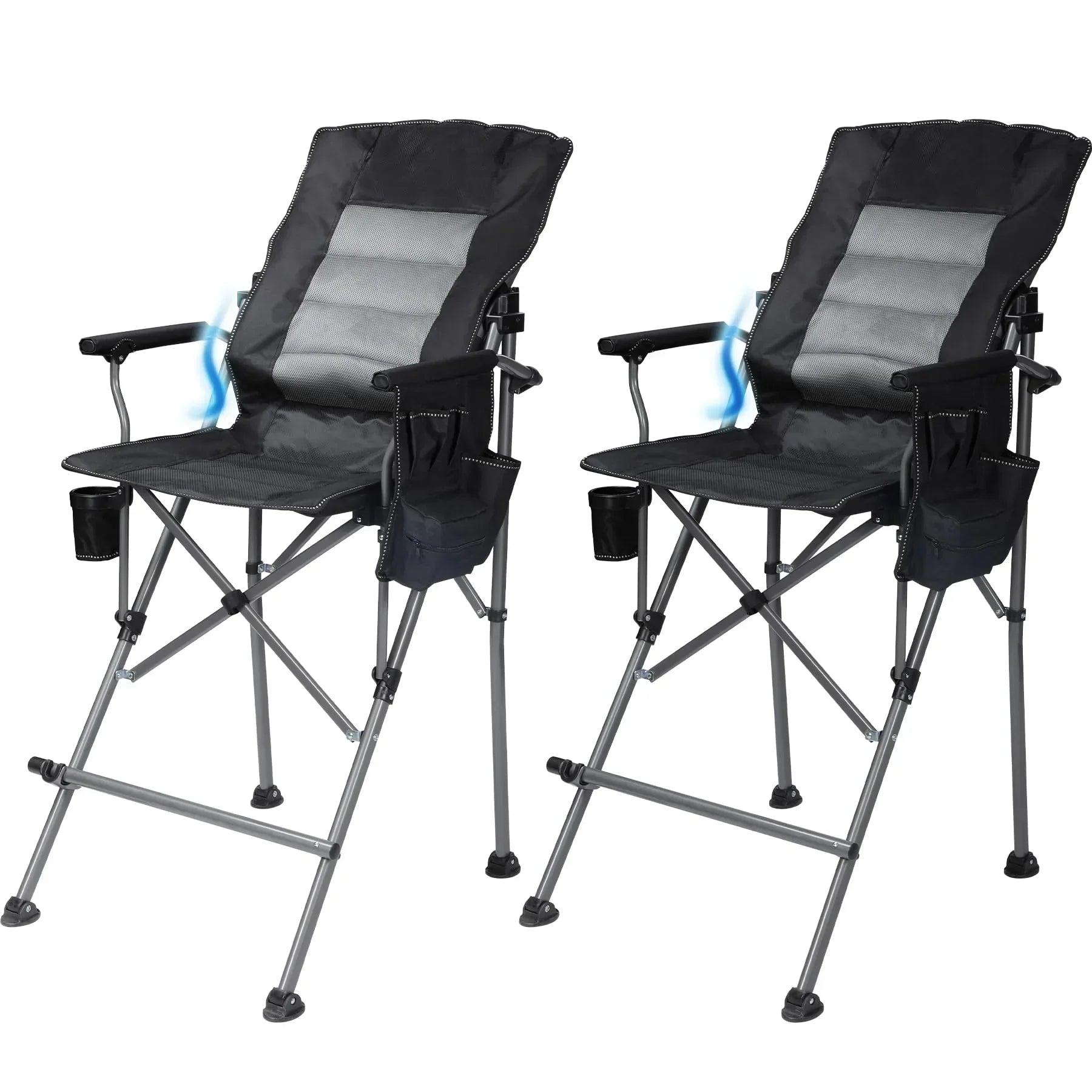 Chaise pliante extra haute, chaises de réalisateur pliables à hauteur de bar pour adultes avec dossier haut et accoudoirs rigides, supportant 330 lb