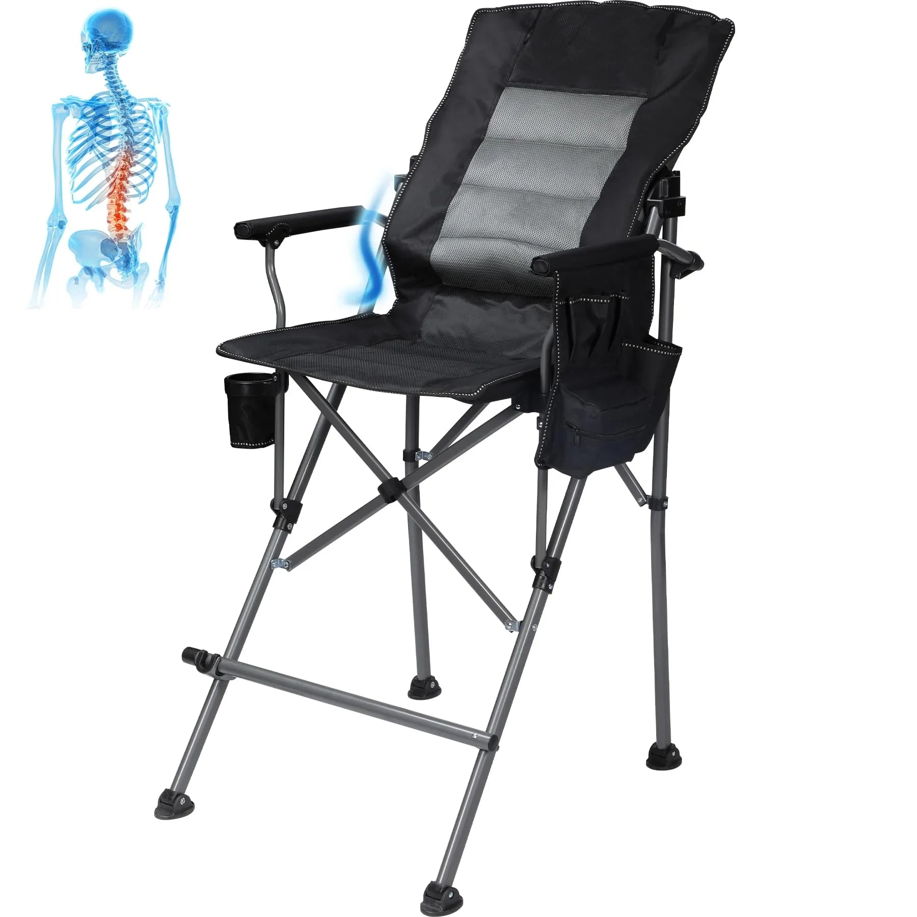 Chaise pliante extra haute, chaises de réalisateur pliables à hauteur de bar pour adultes avec dossier haut et accoudoirs rigides, supportant 330 lb