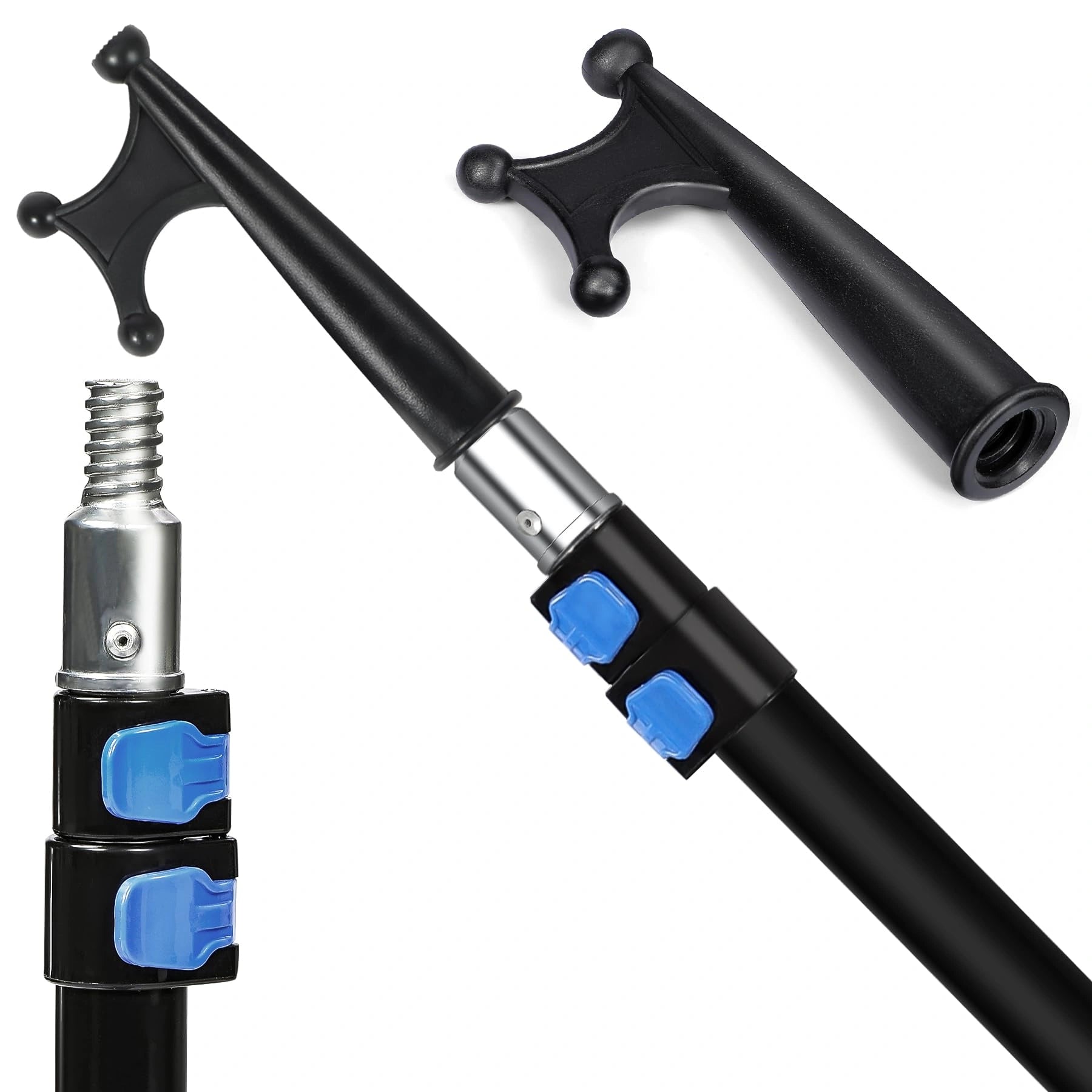 Gaffe télescopique extensible en aluminium de 8 pi/12 pi pour amarrage, noir/argent 