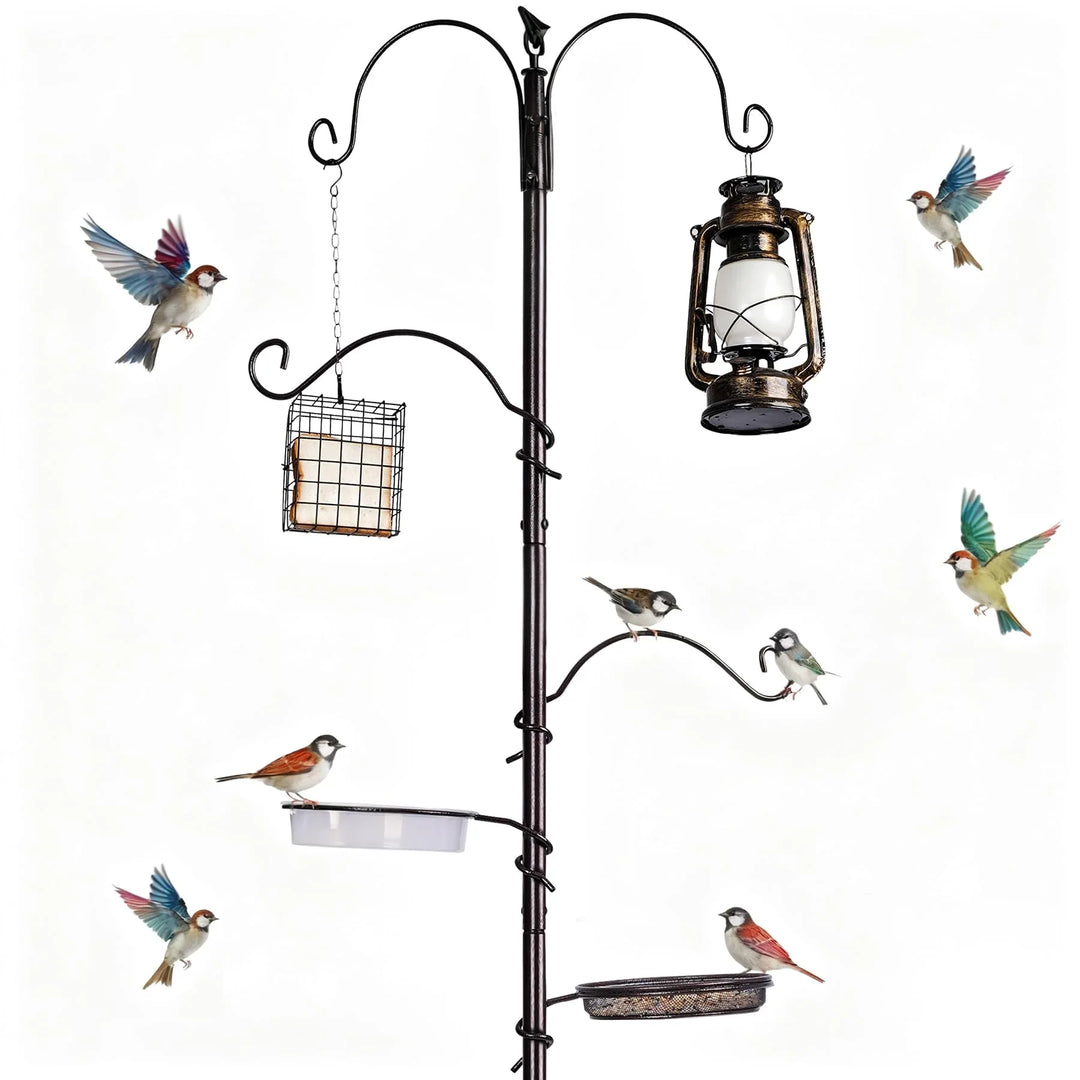 69" L Bird Feeding Station with 4 Feeder Hanging Poles, Wild Bird Feeder Stand Pole for Outside, Multi Feeder Pole Stand Kit for Attracting Wild Birds