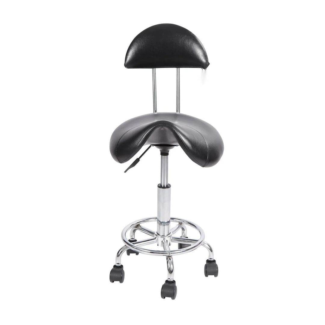 Saddle Chair with Back Support, 360° Swivel Adjustable Height Ergonomic Saddle Stool with Wheels for Tattoo Artist Dentist Home Office Use, Black