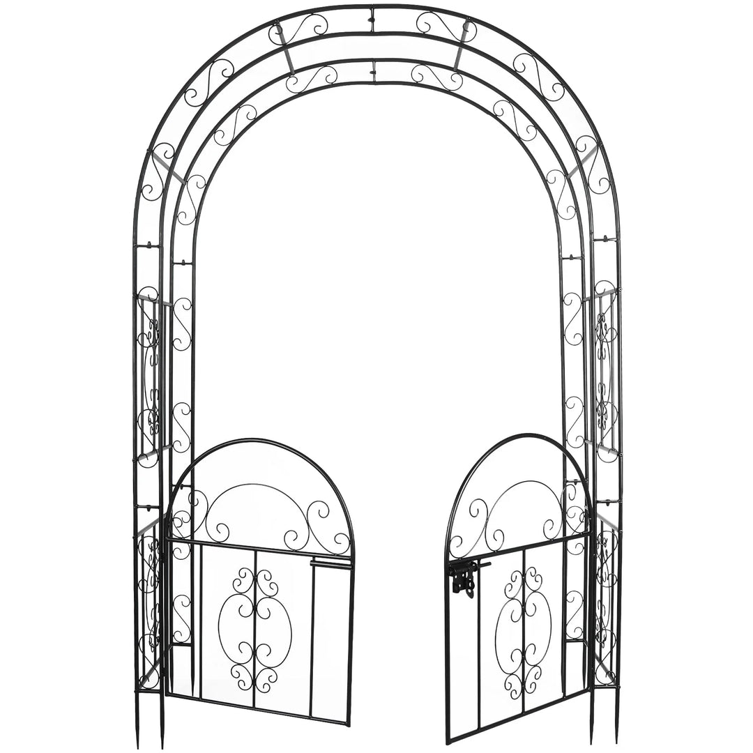 Metal Garden Arch Arbor with Double Gate