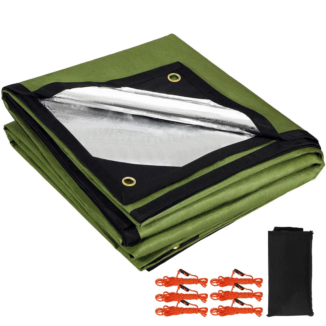 Heavy Duty Survival Blanket, Waterproof Emergency Thermal Tarp, Multipurpose Reflective Insulated All Weather Blankets for Camping Hiking, Green,11.8 x 8.5 ft