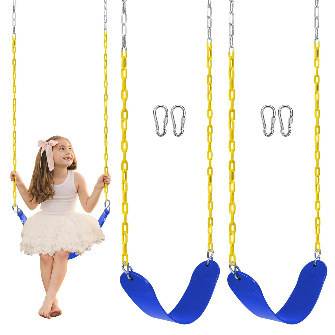 2 Pack Heavy Duty Swing Seats with 66" Chain, Swing Set Accessories Replacement with Snap Hooks for Kids and Adults, Ideal for Outdoor Play, Playgrounds and Trees, Blue