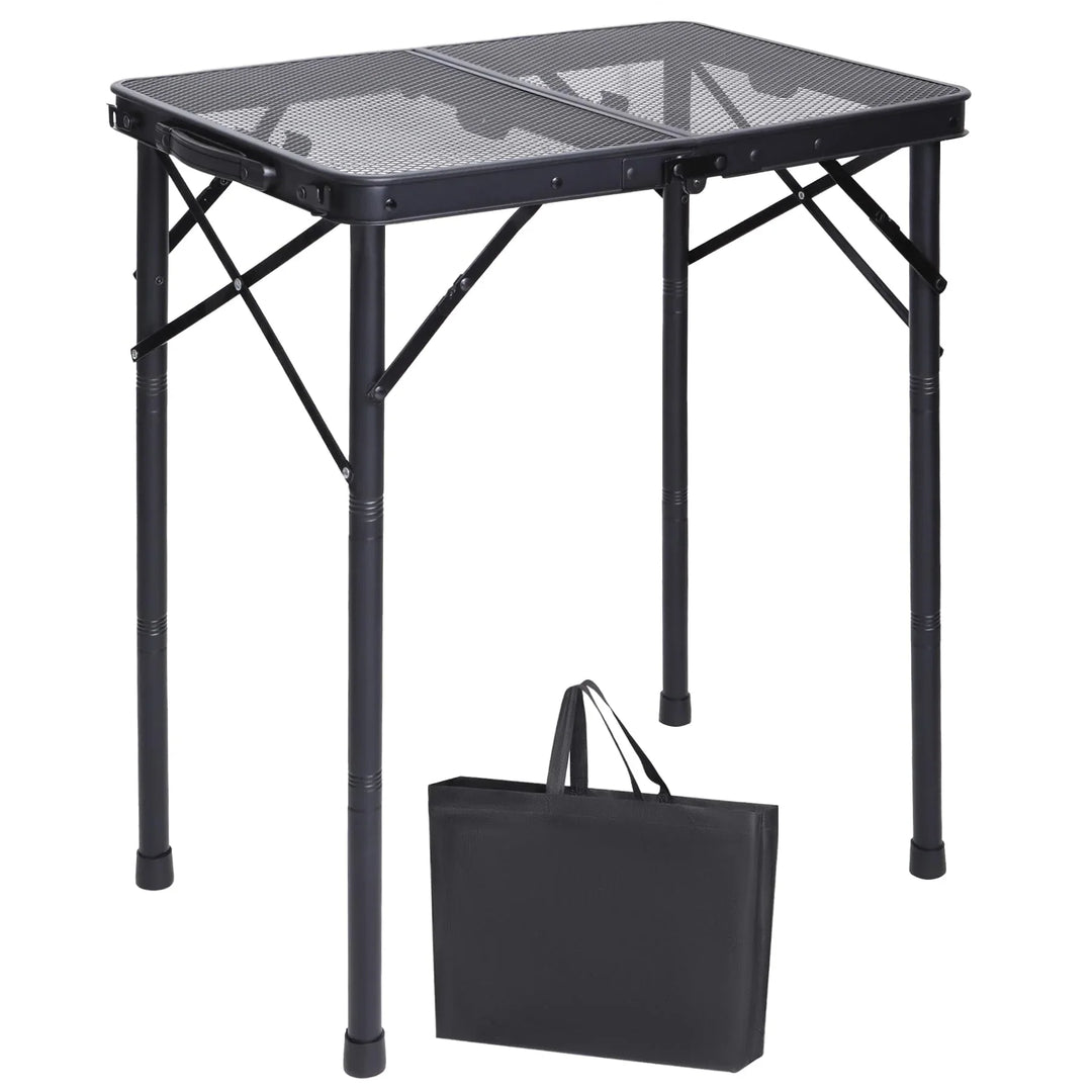 2 Feet Small Folding Grill Table for Outside, 3 Heights Adjustable Portable Metal Outdoor Picnic Table for Camping Travel Cooking BBQ, Black, 24" Lx 16" Wx 27.5" H