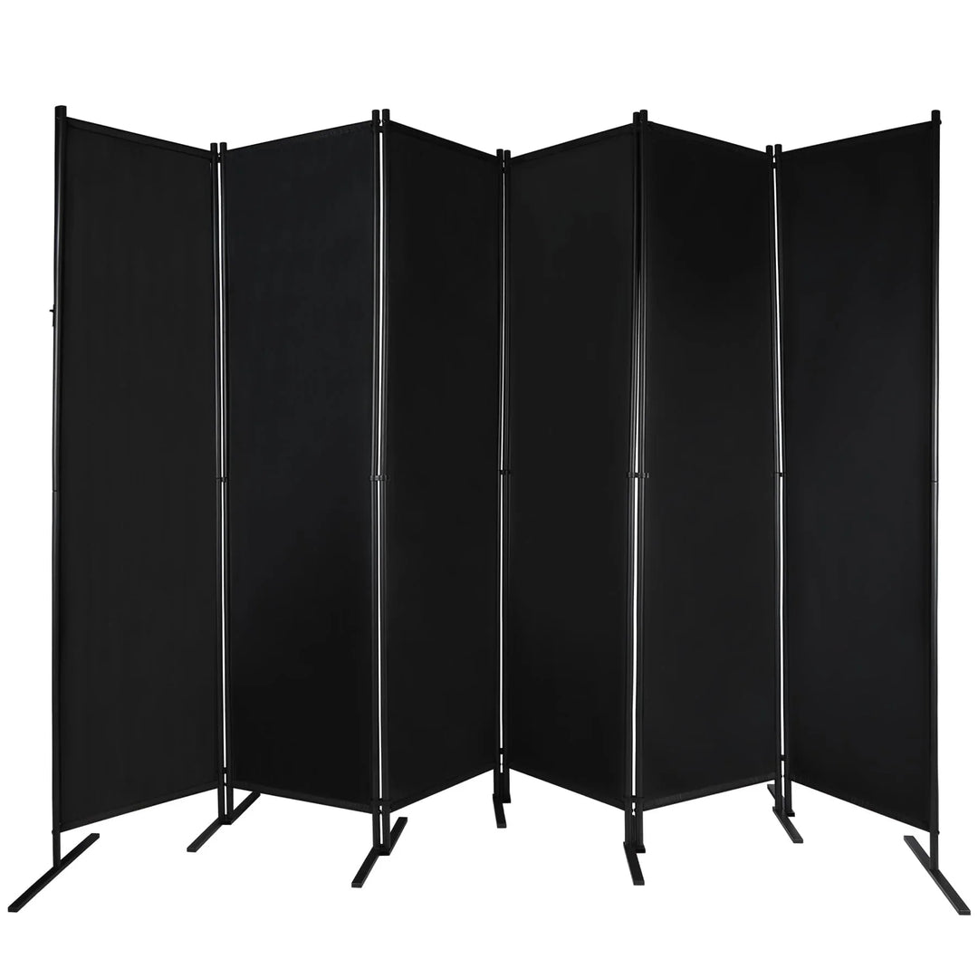 Large 6 Panel Freestanding Folding Room Divider with Support Base, 10FT Wide 6FT Tall Privacy Screen Partition Room Dividers with Freely Combined Connector, 119"x71", Black
