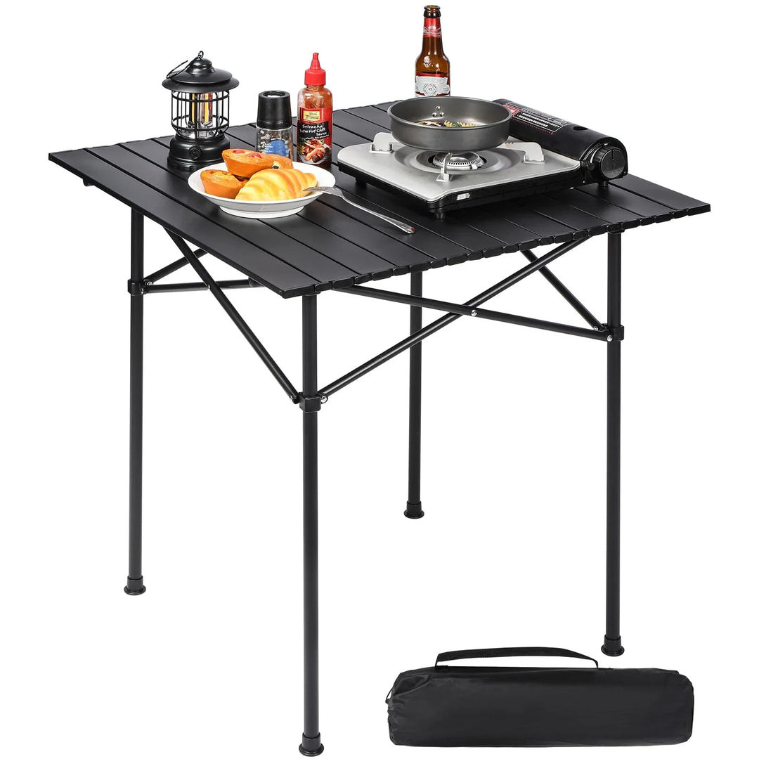 Portable Roll-Up Metal Camp Table - Black Square
