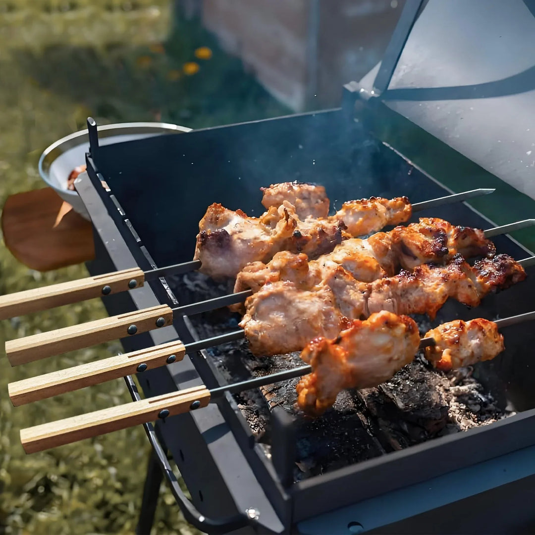 17" Premium Flat Stainless Steel BBQ Skewers with Wooden Handles