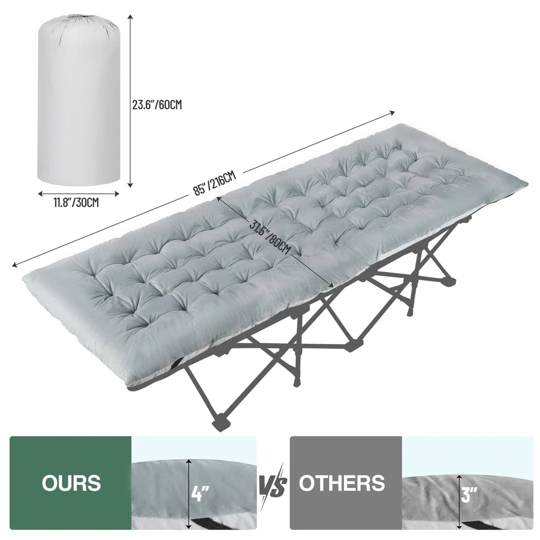 Folding Cot Pads for Sleeping Extra Thick, Soft Comfortable Velvet & Corduroy Cotton Camping Cot Mattress Pad for Backpacking Hiking, Black Blue Brown Grey 75x30 inches