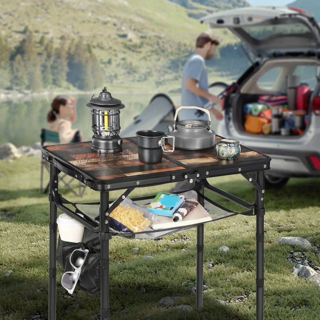 Adjustable Aluminum Folding Table with Side Storage
