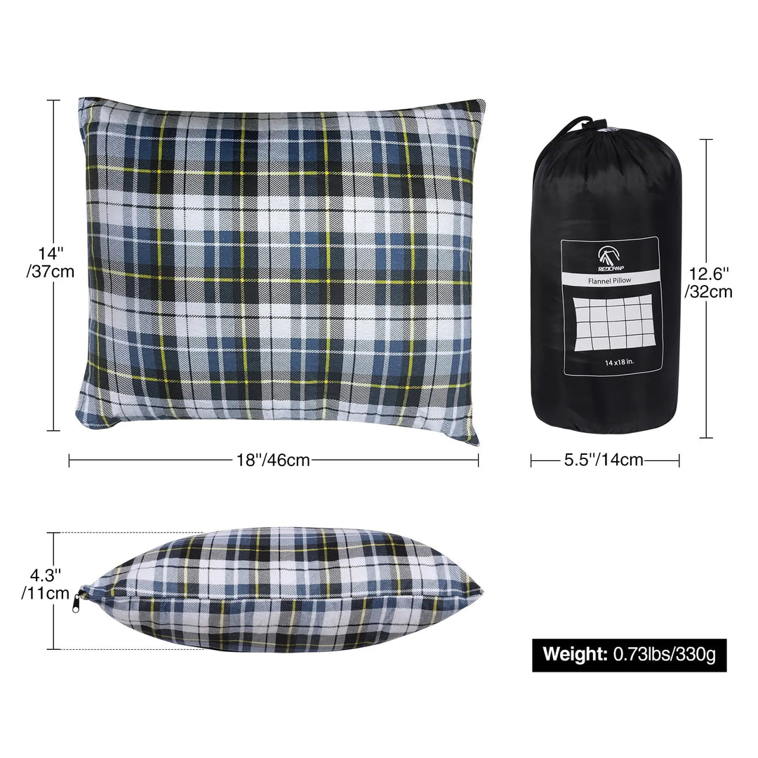 Small Camping Pillow Lightweight and Compressible, Flannel Travel Pillow with Removable Pillow Cover