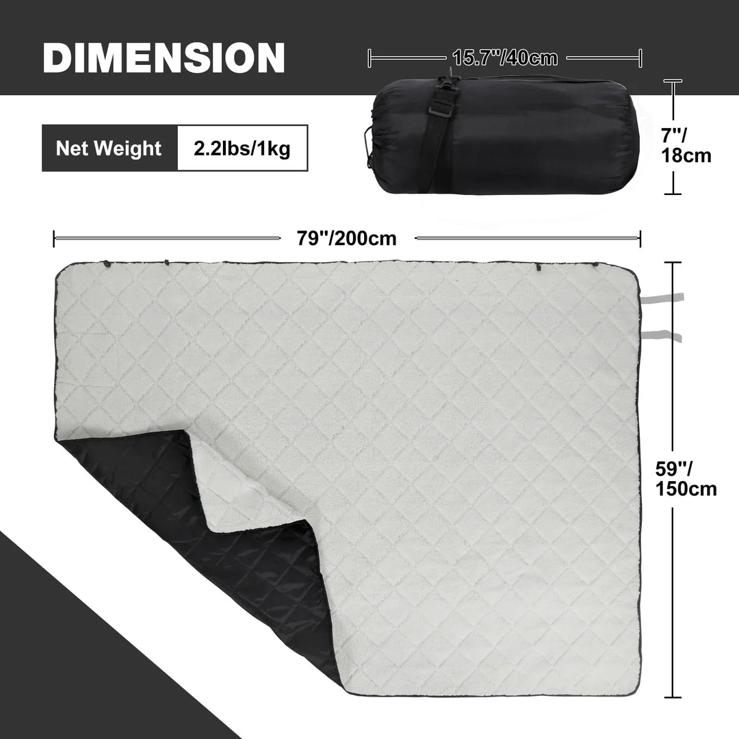 Large Warm Camping Blanket with Sherpa Lining, Cold Weather Warm Outdoor Blanket Waterproof and Windproof for Camping Stadium, Machine Washable 59"x79" White