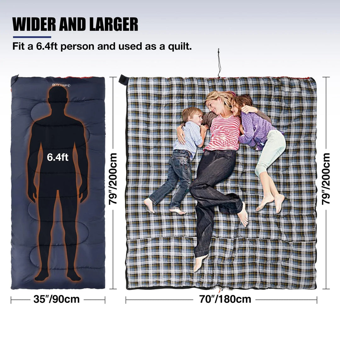 Extra-Wide Cotton Flannel Sleeping Bag for Adult Camping