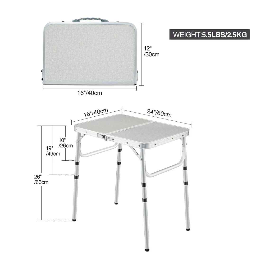 Table de camping pliante en aluminium avec pieds réglables en hauteur, 2/3/4 pieds 