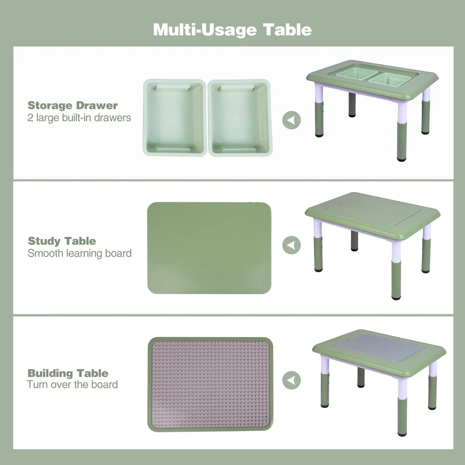 Kids Table and 2 Chairs Set, Height Adjustable 3 in 1 Multi Activity Table with 2 Chairs, Storage Bins,Graffiti,Double-Sided Tabletop,Sky Blue
