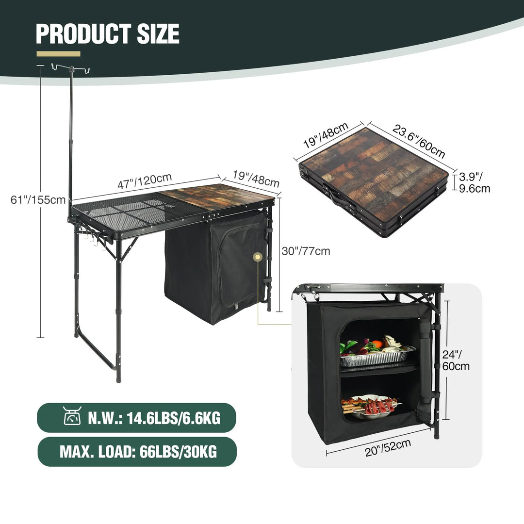 Portable Camping Kitchen Table with Storage Organizer for Outdoor - Redcamp