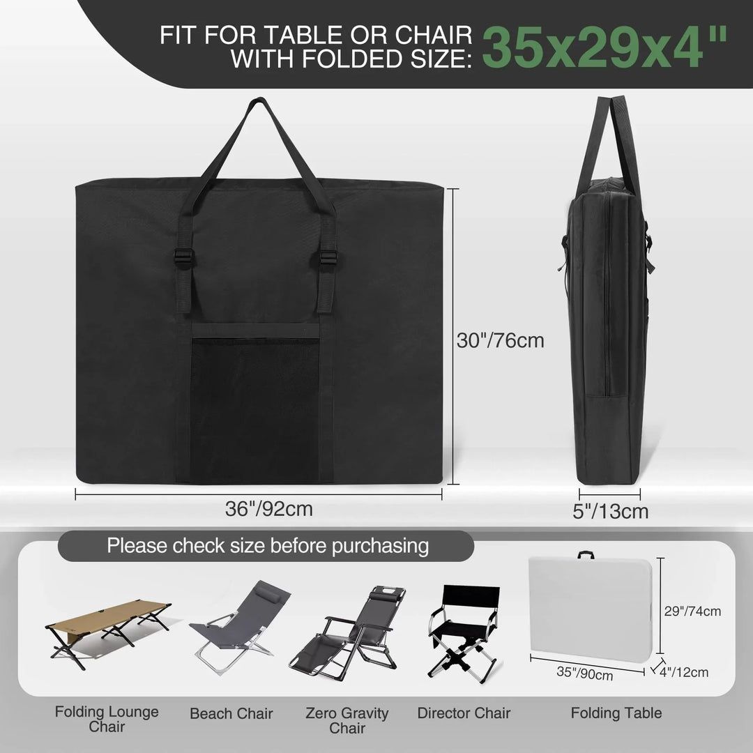Folding Table Storage Bag, WaterProof Carry Bag with Handles for Folding Picnic Camping Card Table, Black 36" D x 5" W x 30" H