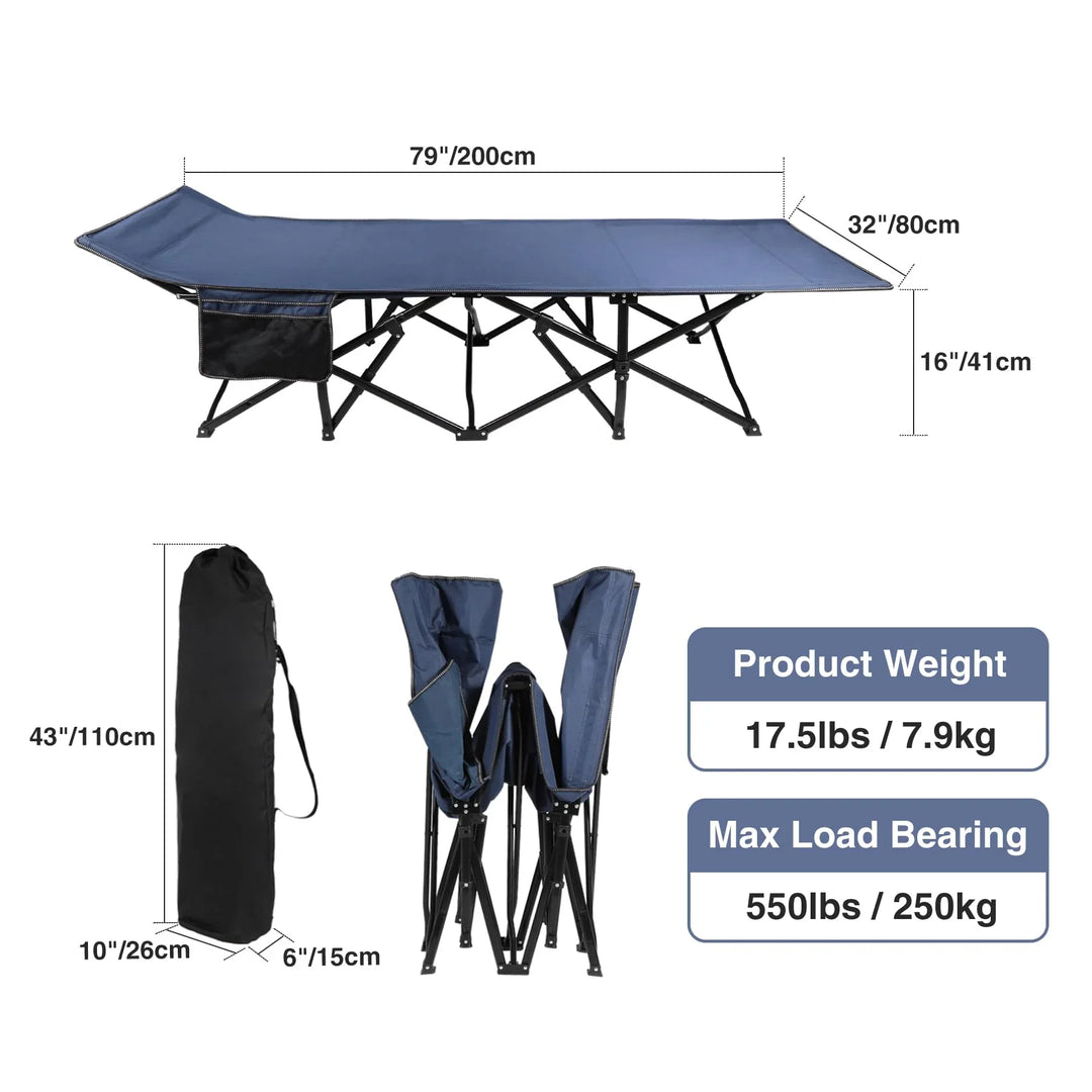 Lit de camp pliant extra large pour adultes, gris, bleu, vert 