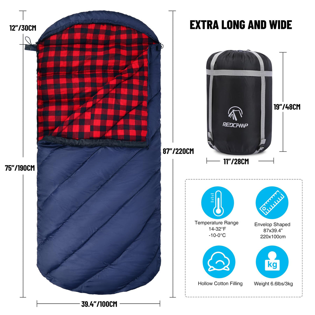 Wide Flannel Sleeping Bag with Detachable Hood