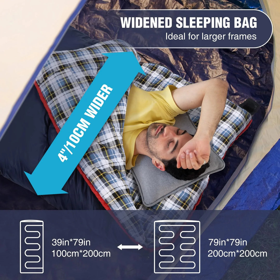 Extra-Wide Cotton Flannel Sleeping Bag for Adult Camping