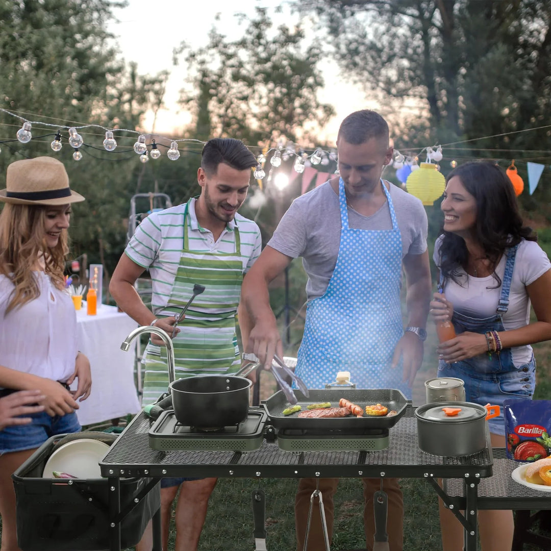 Table de cuisine de camping portable avec organiseur de rangement pour l'extérieur