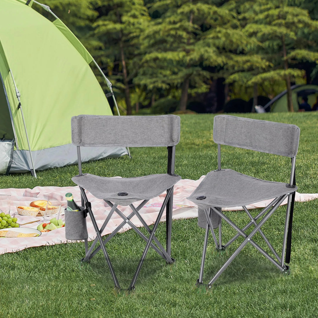 2 Pack Tripod Camping Chairs Folding Lightweight, Portbal 3 Legged Tripod Stool Seat with Cup Holders, Small Fishing Chairs Compact for Adults Golf, Hunting,Dark Grey