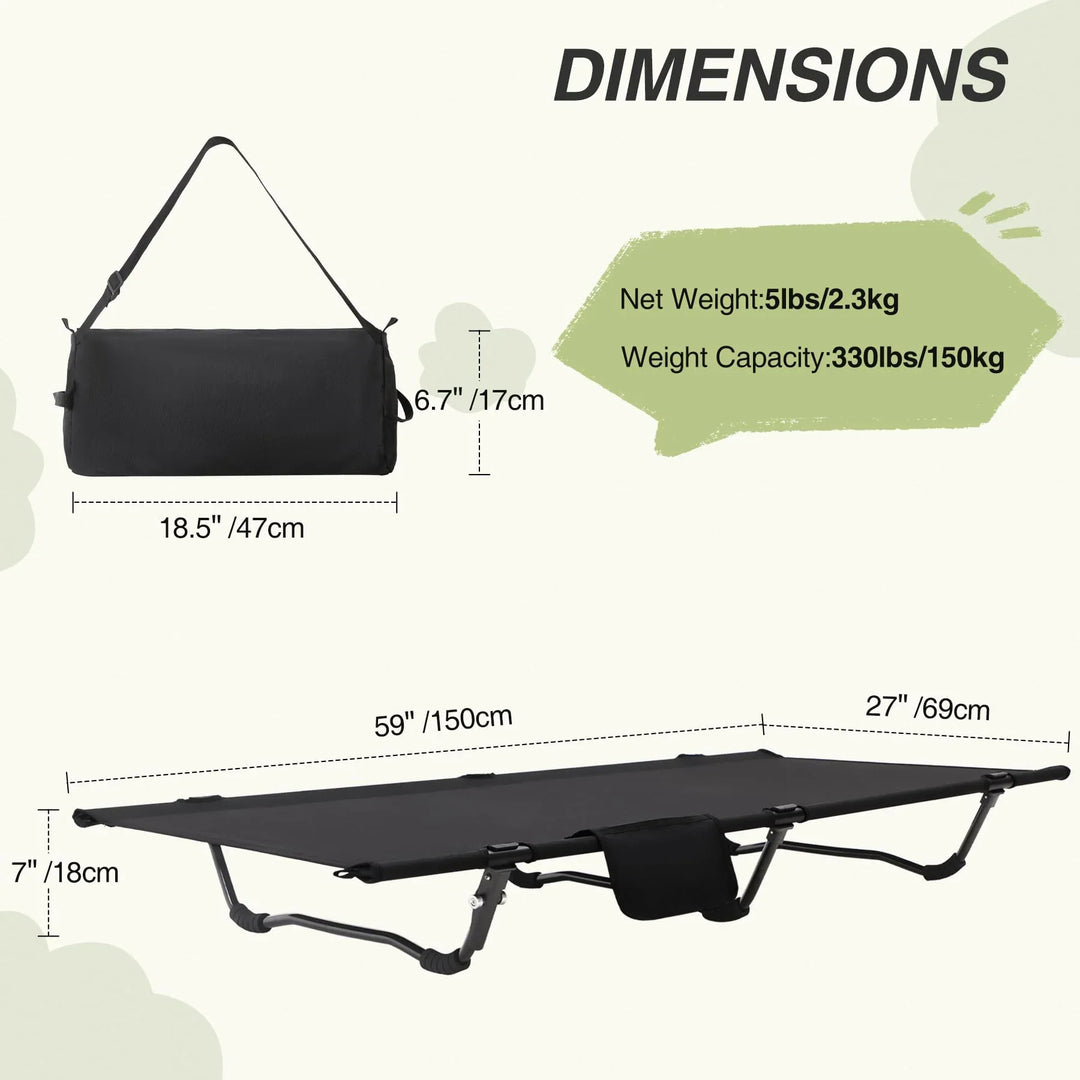 Ultralight Kids Cot,Portable Compact Camping Cot with Storage Bag for Adults, Portable Tent Cot with Side Pockets for Outdoor Travel Hiking Backpacking