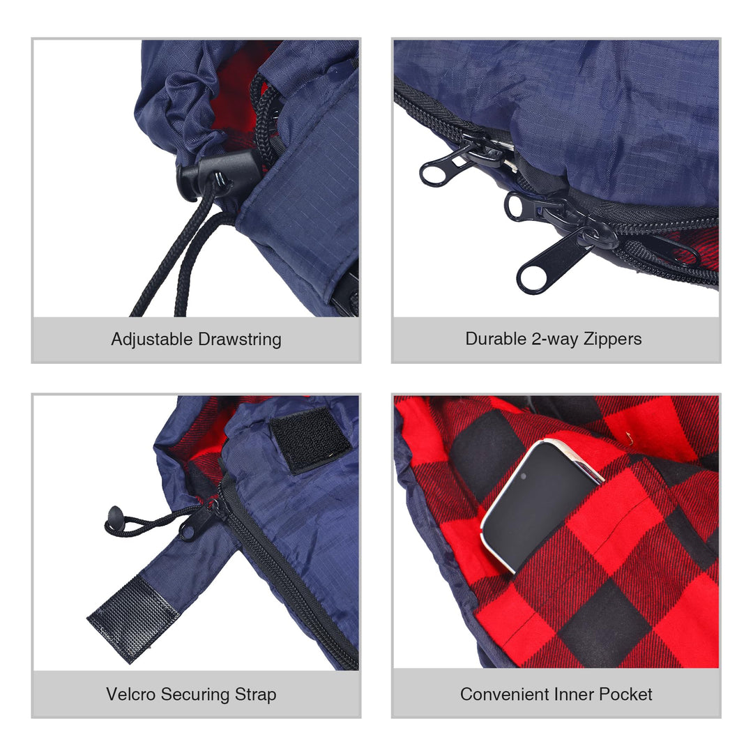 Wide Flannel Sleeping Bag with Detachable Hood